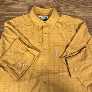Columbia Yellow Checked Button Down Long Sleeve Shirt‎ Men's Size XL EUC